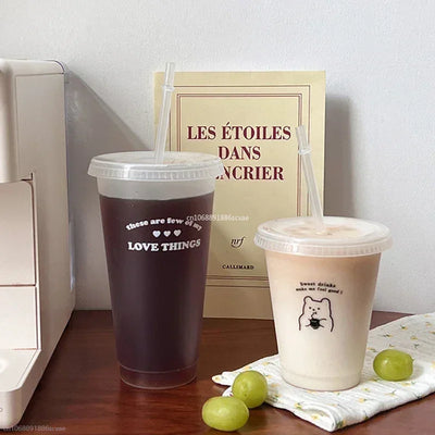 Water Bottle for Coffee Juice Milk Tea Plastic Cold Cups with Lid Straw Portable Reusable Drinking Tools Drinkware