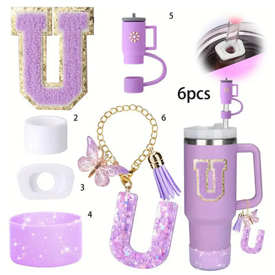6PCS SILICONE ACCESSORY SET FOR STANLEY 40OZ TUMBLER WITH HANDLE – INCLUDES STRAW TOPPERS, BOOT COVER, AND SPILL-PROOF STOPPERS