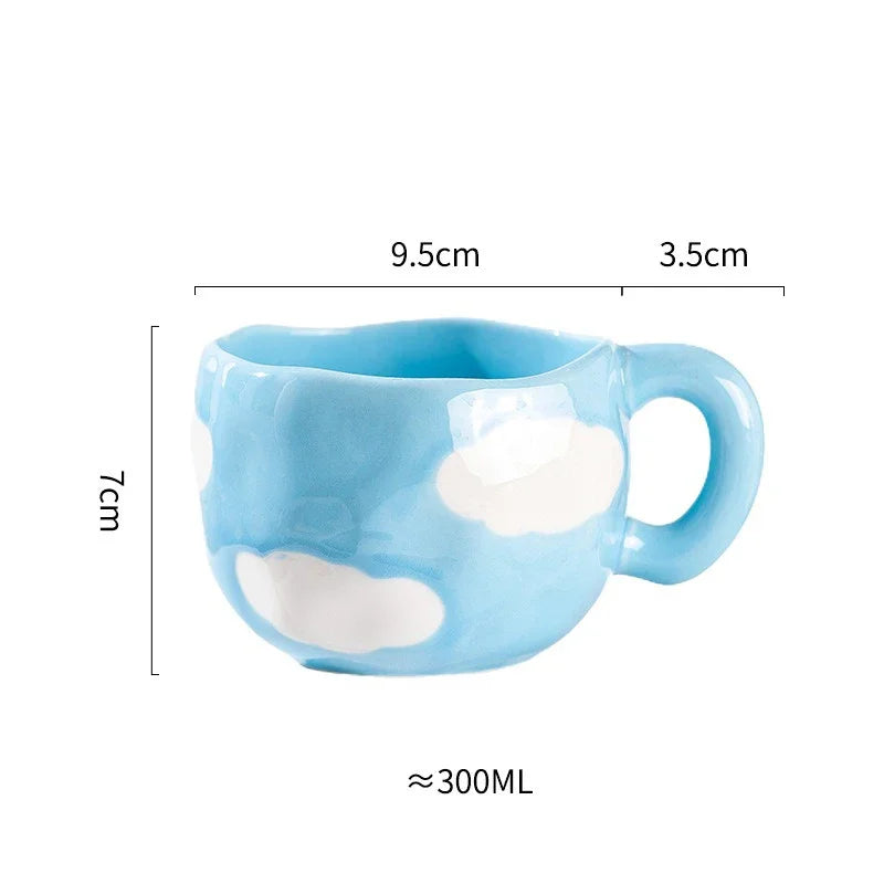 300ML Korean Style Hand Pinched Irregular Ceramic mug Hand-painted Flower Heart Coffee Cup Breakfast Milk Afternoon tea cup Gift