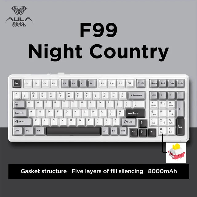 2025 Aula F99 Gaming Mechanical Keyboard Three Mode 2.4g Wireless Bluetooth Wired Hot Swap PBT Gasket RGB For PC Laptop Gamer