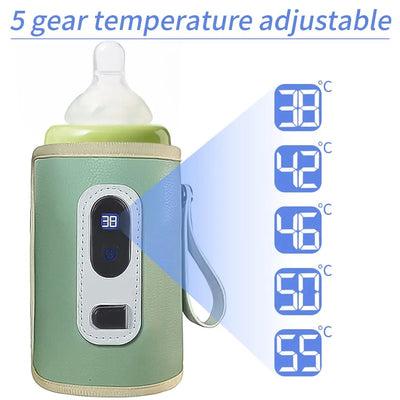 USB Milk Water Bottle Warmer  for Breastmilk and Formula with Led Display, 5 Temperature Adjustable Baby Milk Warm Keeper