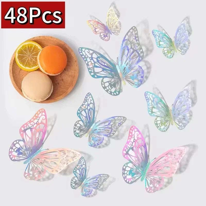 12/48Pcs Fashion 3D Butterfly Creative DIY  Wall Sticker Modern Wall Art Home Bedroom Room Decorative Butterflies  DIY Gift