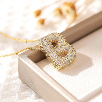 RAKOL Exquisite Copper Gold-plated Zircon Pendant American Minimalist Collarbone Chain 26 A-Z Balloon Letter Necklace For Women