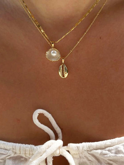 Vintage Shiny Shell Starfish Pendant Necklace for Women Simple Multilayer Thin Chain Choker Bridal Neck Jewelry