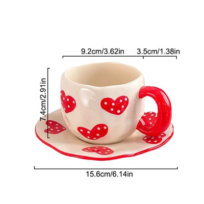 340ML Hand-painted Flower Love heart Ceramic Coffee Cup with Saucer Home Office Water Cup Breakfast Milk Juice Teacup Gift Set
