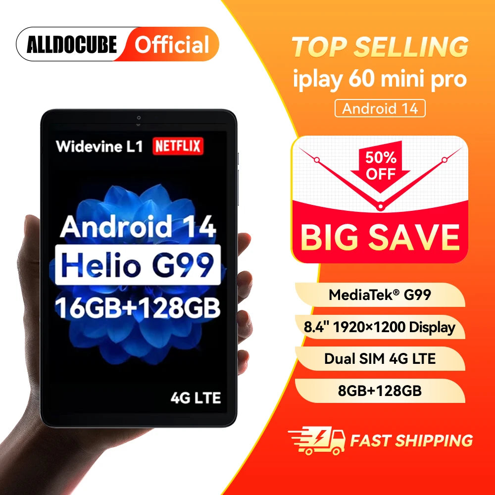 Alldocube iplay 60 mini pro 8.4inch Tablet Pocket Mighty Player Android 14 MediaTek G99 4G LTE 8GB+128/256GB ROM 6050mAh Battery