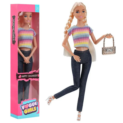 11-Inch Miniso Anime Barbie Series Doll Fashion Travel Striped Shirt Jeans Hat Toy Girls Play House Interactive Toys Kid Gift