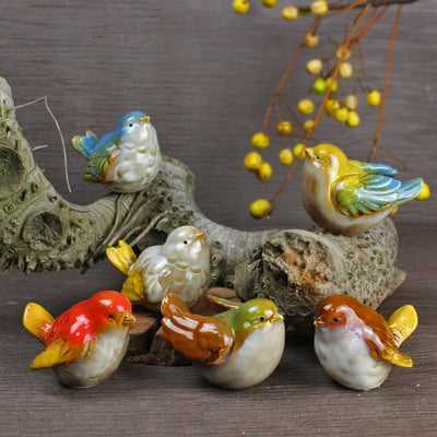 6pcs/Set Ceramic Birds Figurine Ornament  Porcelain Magpie Animal Home Decoration Sparrow Statue Model Crafts Holiday Gifts