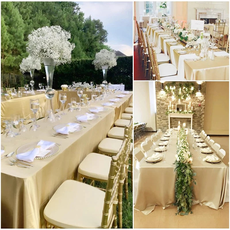 Solid Color Satin Tablecloth Table Cover Overlay Birthday Wedding Banquet Restaurant Festival Party Table Cloth Decoration