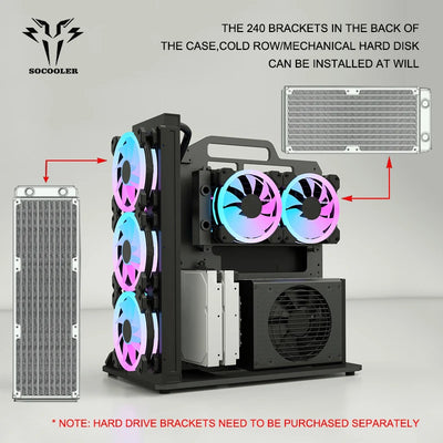 Socooler Diy Gaming Computer EATX Computer Case Pc Case Open Frame  Gaming Computer Case for ATX M-ATX  Case Aviation Aluminum