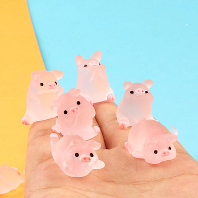 6PCS GLOW-IN-THE-DARK RESIN PIGGY ORNAMENT SET DIY KEYCHAIN MINI LANDSCAPE HOME CAR DESKTOP DECOR