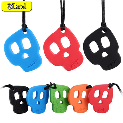 Baby Silicone Dinosaur Skull Chew Necklace Teether Relieve Stress Sensory Chewelry kid Toy Autism Therapy Tool Special Need ADHD