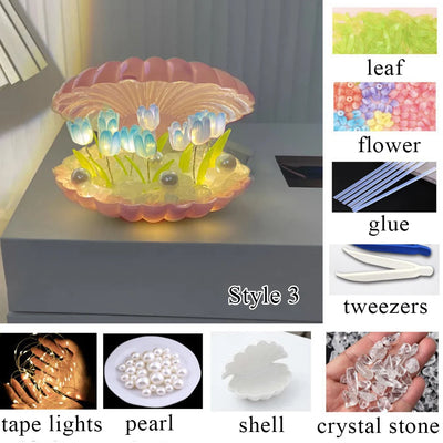 DIY Simulation Tulip LED Night Light Battery Operated Flower Table Lamp Tulips Handmade Material Bedside Lights Bedroom Decor