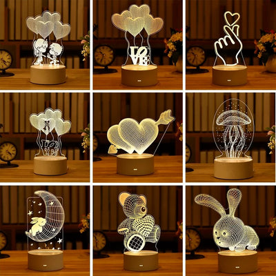 Romantic Love 3D Acrylic Led Lamp for Home Children's Night Light Table Lamp Birthday Party Decor Valentine's Day Bedside Lamp
