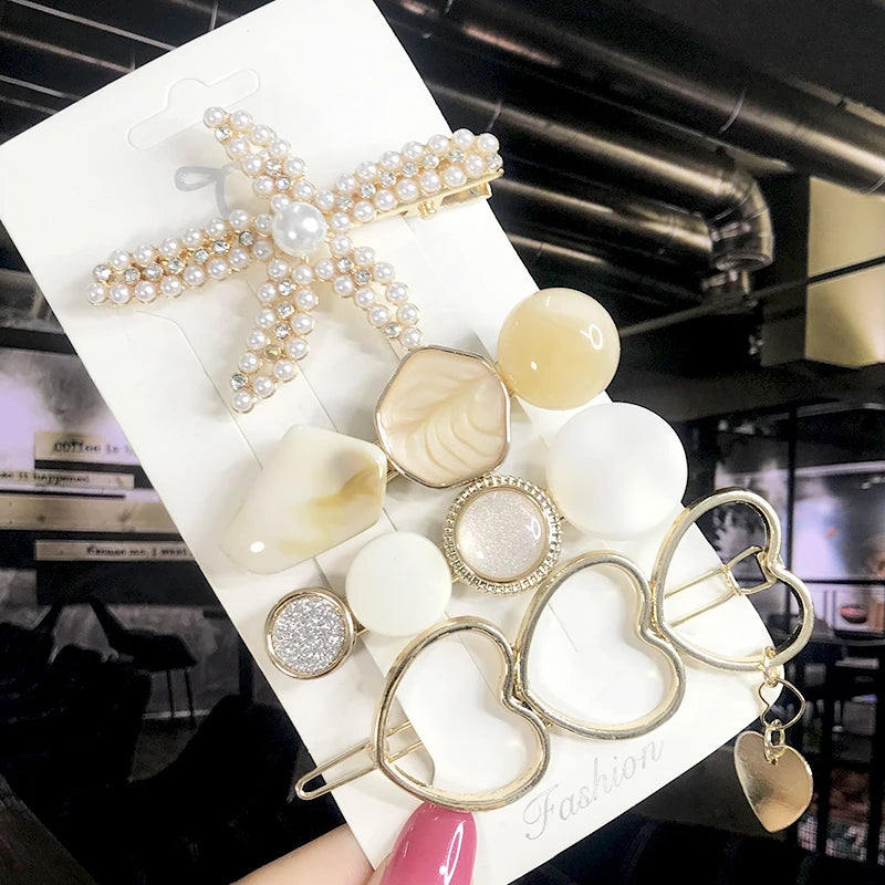 New Fashion 3/4pcs Set Pearl Hair Clip For Women Korean Hairpin Geometric Crystal Hair Barrettes Girl Hair Accessories Hairgrip