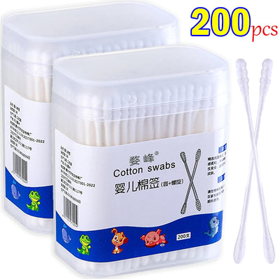 BABY EAR SCOOP CLEANING COTTON SWABS – DISPOSABLE FINE-HEADED & SPIRAL ROUND TIP SWABS