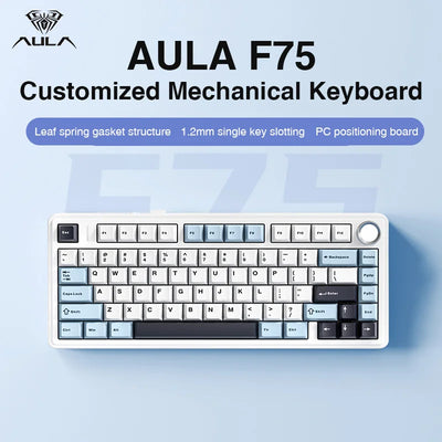 2025 AULA F75 2.4G Wireless/Bluetooth/Wired Gaming Mechanical Keyboard RGB Customized 75% Layout OEM Profile Gasket Structure