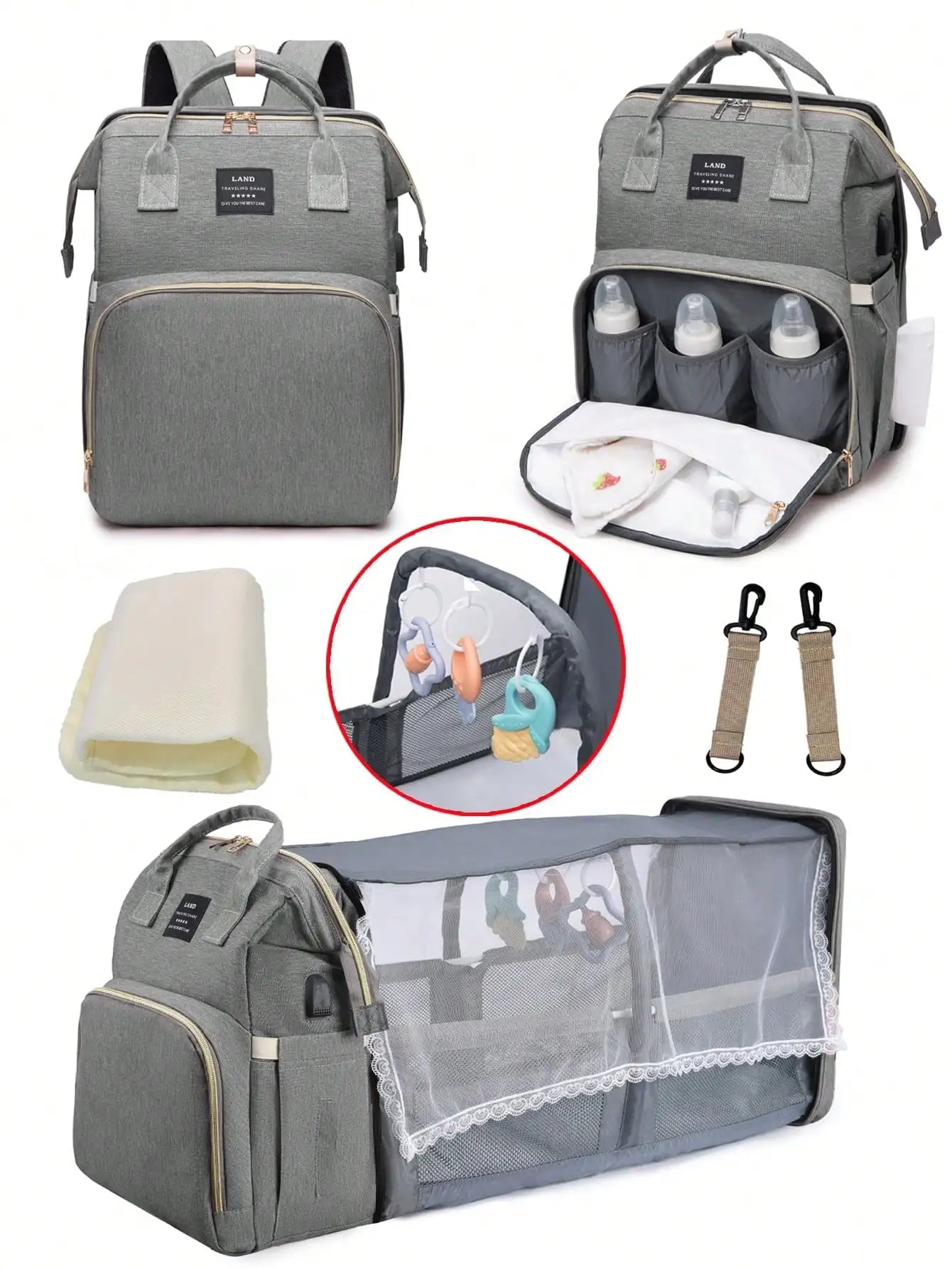 1pc Baby Diaper Bag Backpack with Changing Station, Multifunction Portable Waterproof Large CapacityTravel Baby Bags for Mom