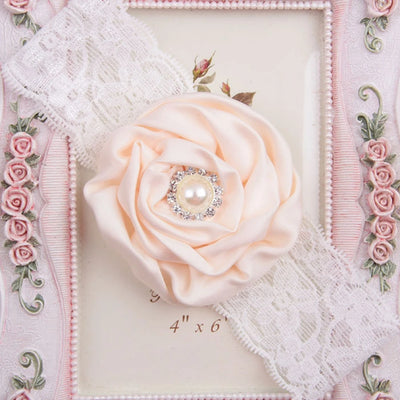 1PCS Baby Girls Rose Flower Headband with Pearl Rhinestone Center Soft Lace Bands Newborn Infant Toddler Kids Hair Accessories