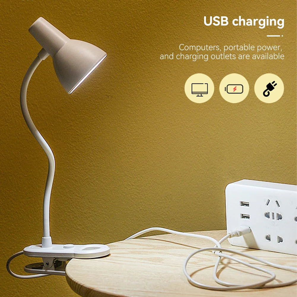 LED Eye Protection Book Night Light Adjustable Angle Mini Clip-On Study Desk Lamp AA Battery USB Plug-in for Bedroom Reading