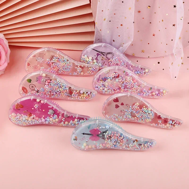 1 Pc New Cute Hair dressing Comb for Kids Anti-knot Massage Flowing Bead Hair Brush Children Girls Dress Up Makeups Toy Gifts