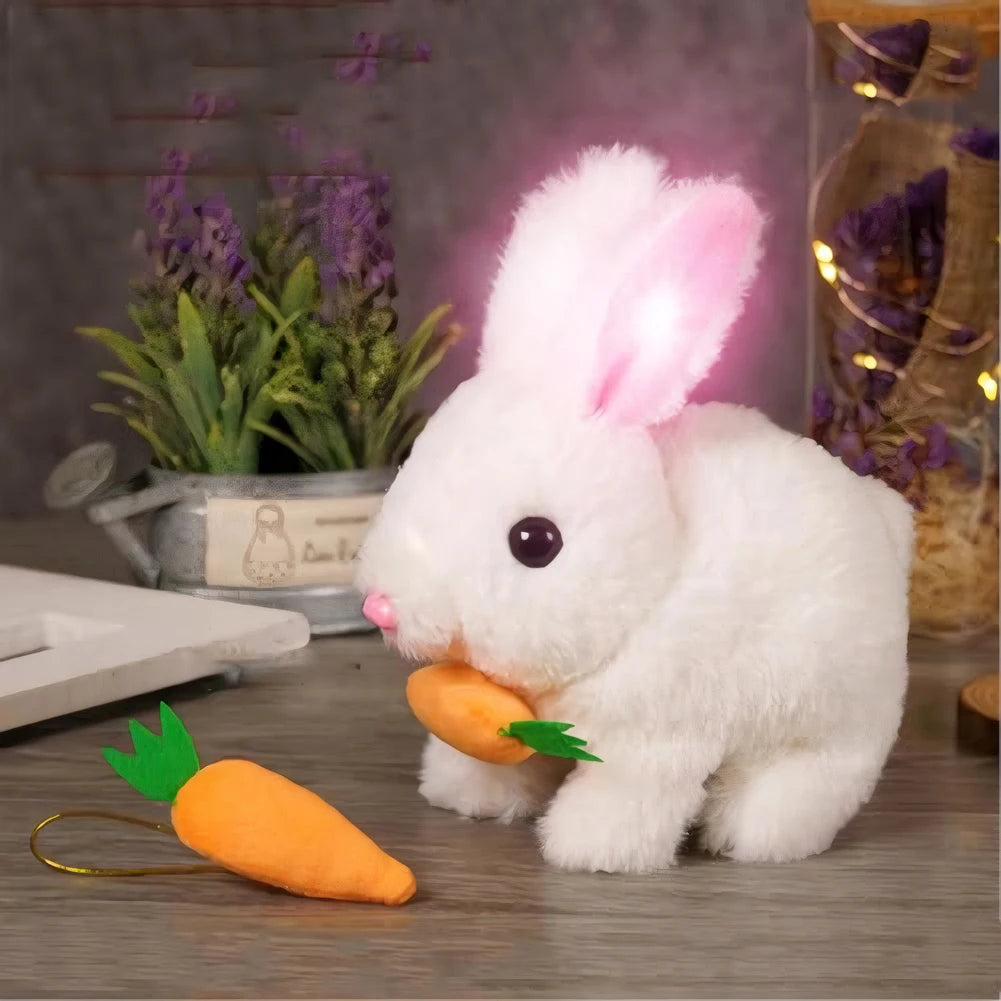 Cute Electric Rabbit Interactive Plush Toys Bunny With Carrot Walking Wiggle Ears Tail Wag With Sound Stuffed Doll Birthday Gift