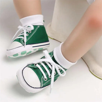 CLASSIC CANVAS BABY SPORTS SHOES – GENDER-NEUTRAL FIRST WALKER WITH NON-SLIP SOFT SOLES FOR NEWBORN & TODDLER CRIB USE