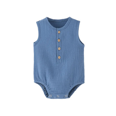 Summer Solid Newborn Baby 100% Cotton Linen Bodysuits Boy Girl Sleeveless Romper Jumpsuit Soft Skin-friendly Thin Comfy