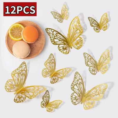 12/48Pcs Fashion 3D Butterfly Creative DIY  Wall Sticker Modern Wall Art Home Bedroom Room Decorative Butterflies  DIY Gift