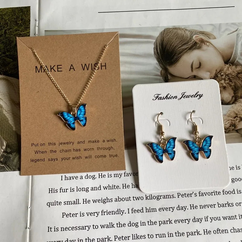 Fashion Romantic Butterfly Necklace for Women Girl Blue White Orange Color Animial Design Choker Neck
