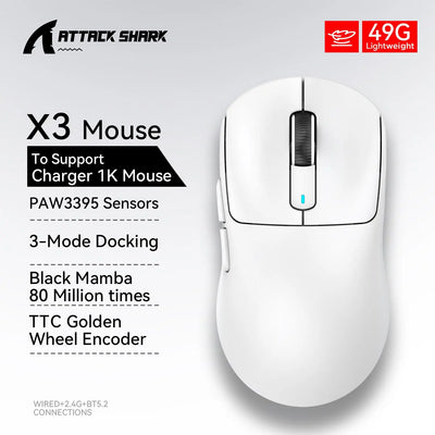 AttackShark X3/X3Pro Wireless Gaming Mouse,PAW3395 26K DPI 1K/4K, 3-mode lightweight gaming mouse,suitable for multiple systems