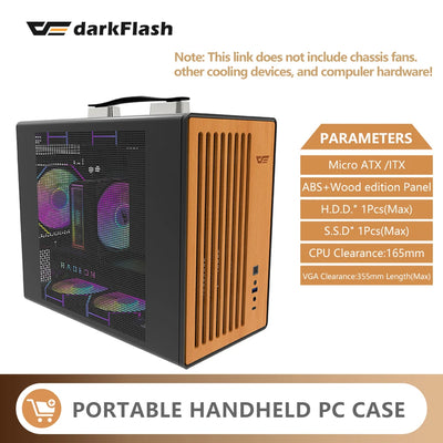 DarkFlash WD200 Portable Handheld Case M-ATX / ITX Motherboard USB3.0 Type-C Cabinet Wood Edition PC Case Diy Gaming Computer
