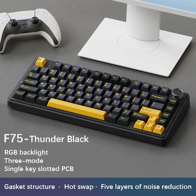 2025 AULA F75 2.4G Wireless/Bluetooth/Wired Gaming Mechanical Keyboard RGB Customized 75% Layout OEM Profile Gasket Structure