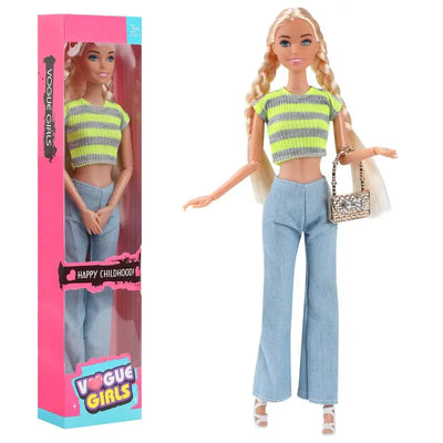 11-Inch Miniso Anime Barbie Series Doll Fashion Travel Striped Shirt Jeans Hat Toy Girls Play House Interactive Toys Kid Gift