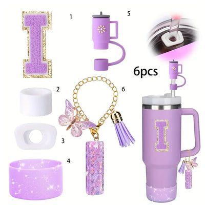 6PCS SILICONE ACCESSORY SET FOR STANLEY 40OZ TUMBLER WITH HANDLE – INCLUDES STRAW TOPPERS, BOOT COVER, AND SPILL-PROOF STOPPERS
