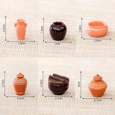 6Pcs 1:12 Dollhouse Miniature Wine Altar Tea Jar Clay Pot Flowerpot Vase Home Model Decor Toy Doll House Accessories