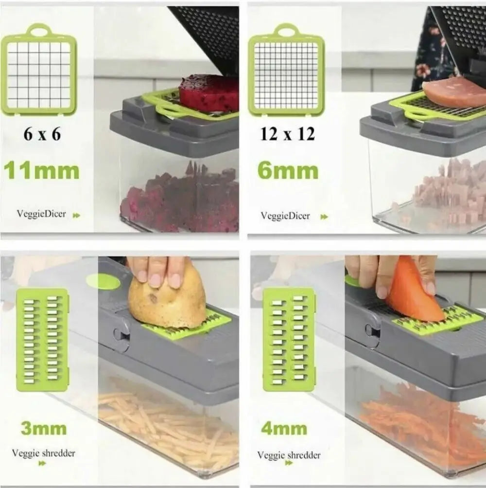 14-in-1 Fruit and Vegetable Slicer, Cutter, Dicer, and Chopper: All-in-One Kitchen Tool for Perfectly Sliced Onions and Veggies
