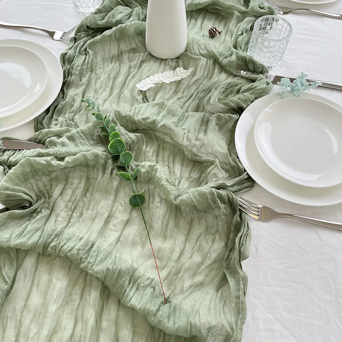 Semi-Sheer Table Runner Vintage Cheesecloth Gauze Table Setting  Wedding Dining Party Christmas Banquets Arches Cake Decortion