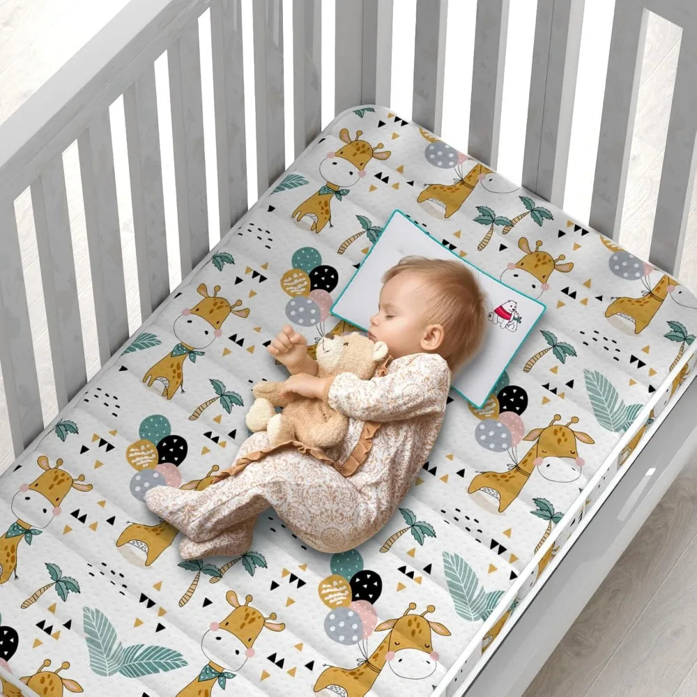 3" Mini Crib Mattress, 38" x 24" High-Density Foam, Odorless & Steady, Giraffe Print, Fits Mini Crib