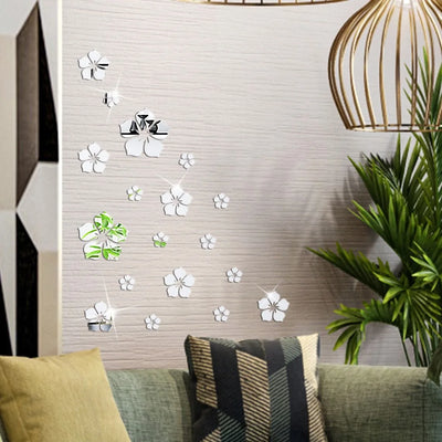 18Pcs 3D Acrylic Flower Mirror Wall Stickers Self Adhesive Art Flower Sticker Decals For Home Bedroom Living Room Decor