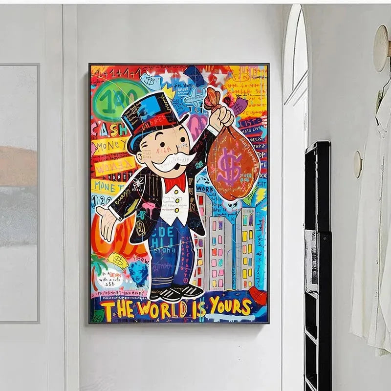 Graffiti Art Alec Monopoly Canvas Posters Inspirational Artwork The World Is Yours Money Paintings on The Wall Modern Home Decor