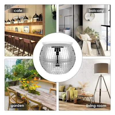 Creative Disco Ball Flower Pot Silver Mirror Glass Round Disco Ball Plant Holder Home Decoration Flower Vase Home