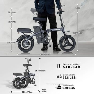 FOLDING ELECTRIC BIKE FOR ADULTS – 14” TIRE, 400W (PEAK 600W) MOTOR, 22MPH, MULTI-SHOCK ABSORPTION, ADJUSTABLE DESIGN