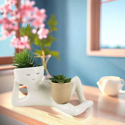 Lazy Guy Planter ResinLazy Little Character Flowerpot Succulent Planters Lying Down Resin Unique Lying Down Figure Garden Decor