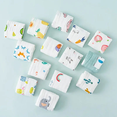 5PCS BABY FACE TOWELS MUSLIN 6-LAYERS COTTON SOFT HANDKERCHIEF BATHING FEEDING WASHCLOTHS BURP CLOTHS FOR BABY