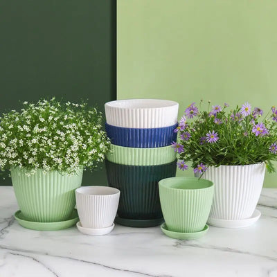 Home Garden Pots with Tray Planters Flower Plant Pots Multi Color Flower Seedling Nursery Pots with Tray for Outdoor Indoor FU