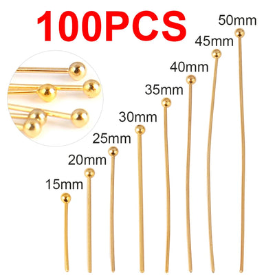100pcs 15-50MM Stainless Steel Flat Head Eye Head Pins Jewelry Findings For Jewelry Making Supplies Ball Head Pins Accessories