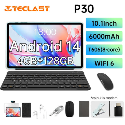 Teclast P30 Tablet Unisoc T606 1.6GHz/ 4GBRAM/128GB ROM/10.1inch 1280×800iPS/WIFI/6000mAh/Type-C/5MP+2MP Camera/Android 14)