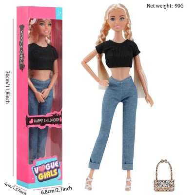 11-Inch Miniso Anime Barbie Series Doll Fashion Travel Striped Shirt Jeans Hat Toy Girls Play House Interactive Toys Kid Gift