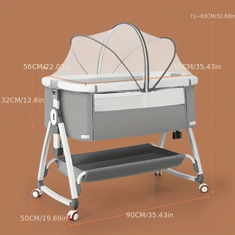 Baby Crib, Portable Splicing, Cradle Bed, Foldable Height Adjustable Splicing, and Movable Bedside Swing, Cradle Bed